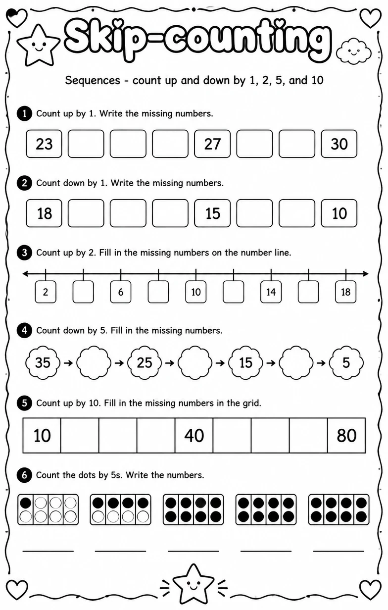 Sequences - count up and down by 1, 2, 5, and 10