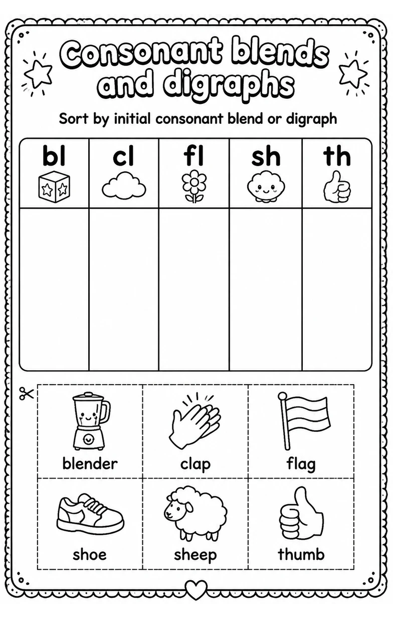 Sort by initial consonant blend or digraph
