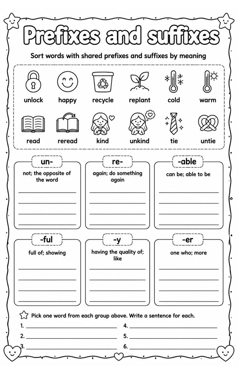 Sort words with shared prefixes and suffixes by meaning