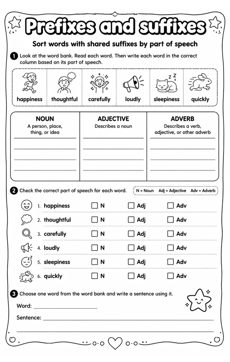 Sort words with shared suffixes by part of speech