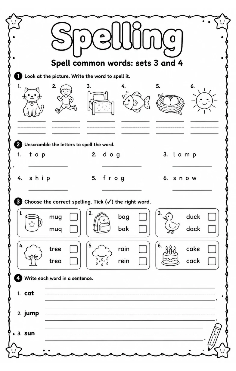 Spell common words: sets 3 and 4