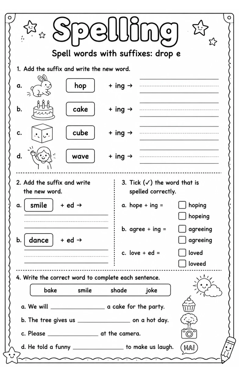Spell words with suffixes: drop e