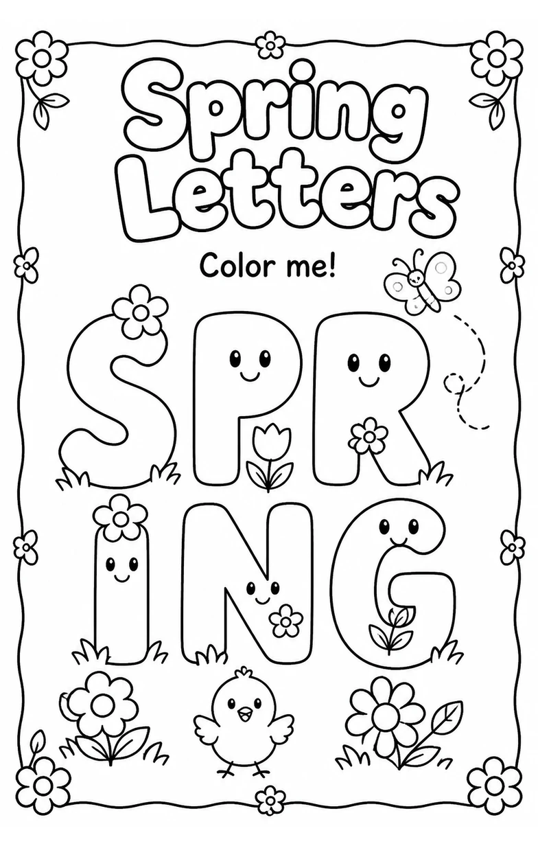 Spring Letters Coloring Page