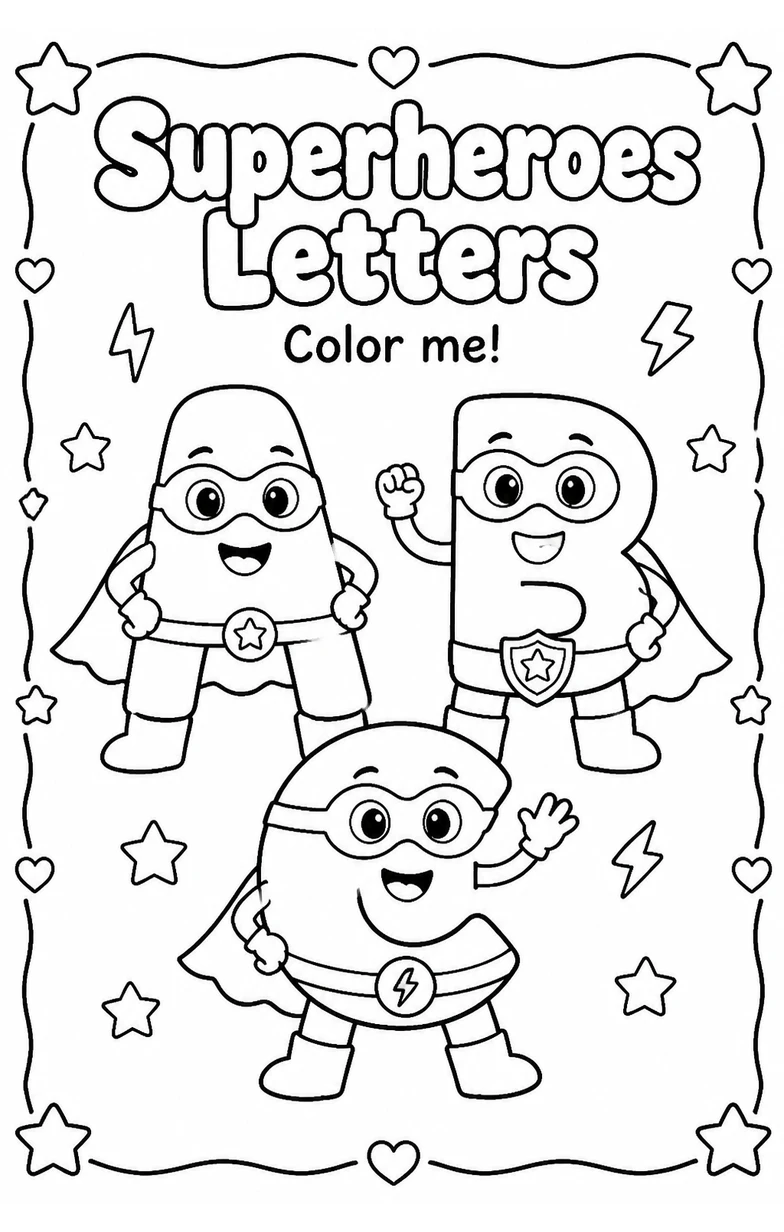 Superheroes Letters Coloring Page