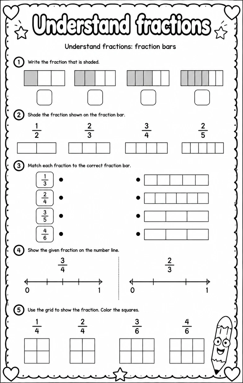 Understand fractions: fraction bars