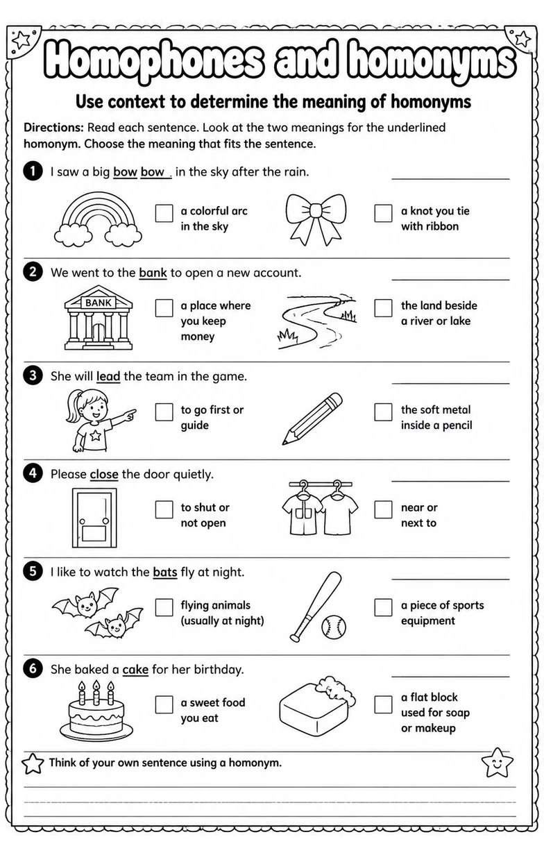 Use context to determine the meaning of homonyms