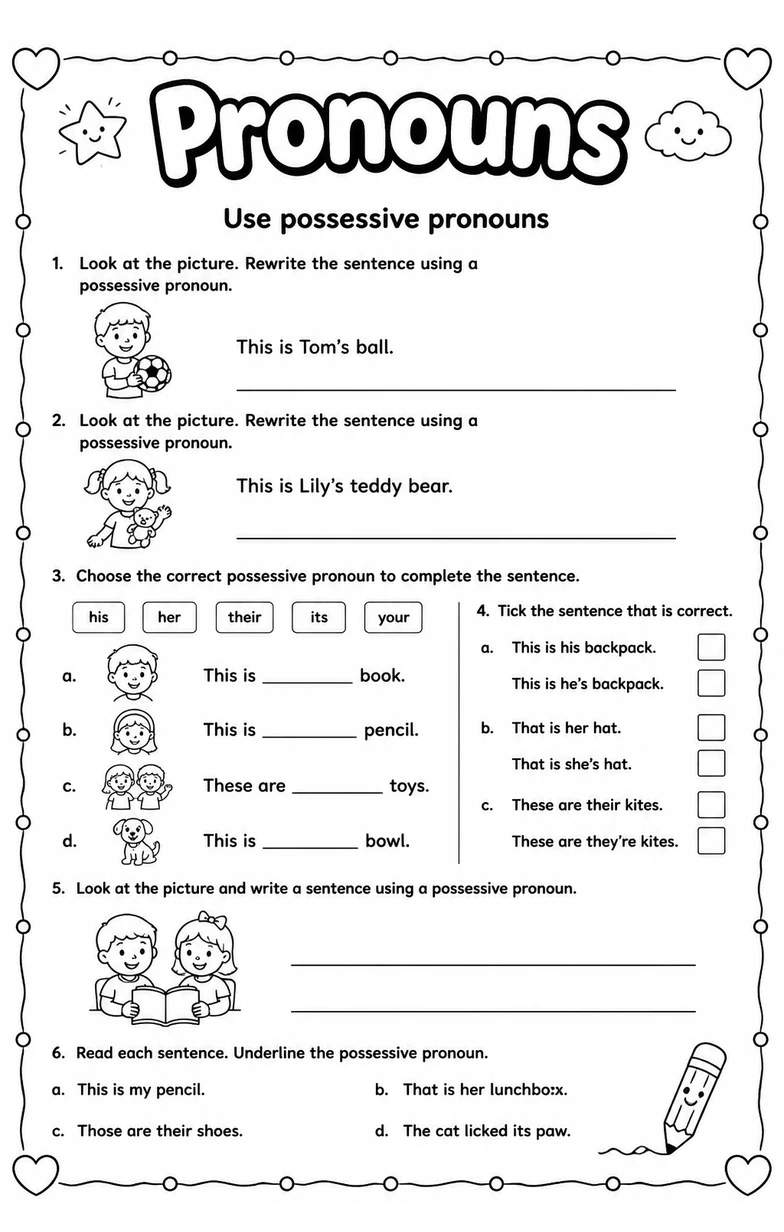 Use possessive pronouns