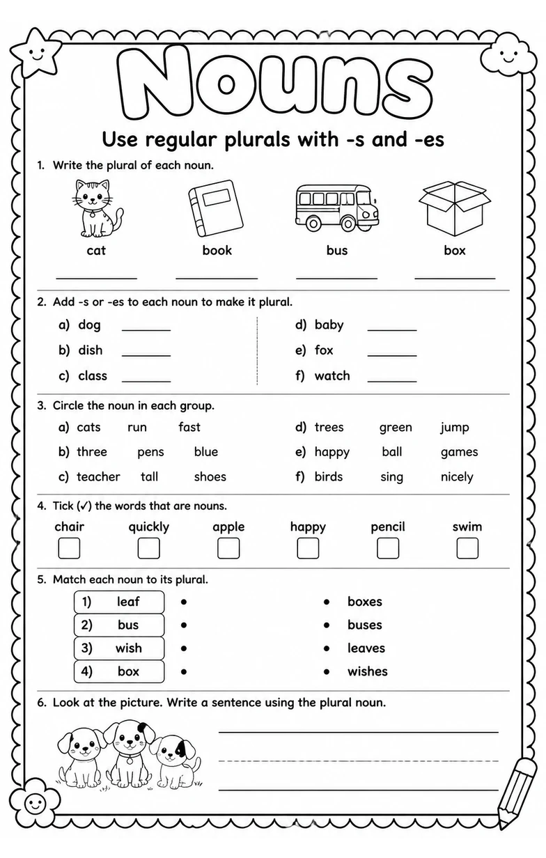 Use regular plurals with -s and -es