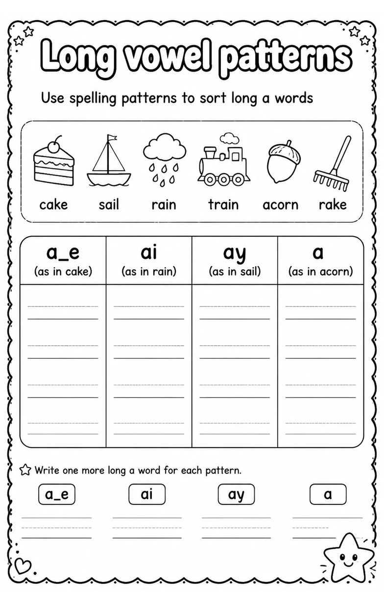 Use spelling patterns to sort long a words
