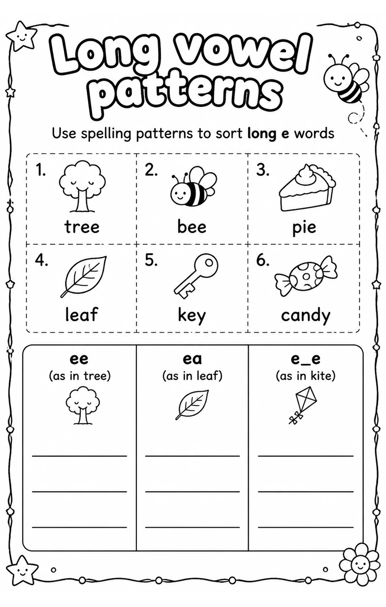 Use spelling patterns to sort long e words
