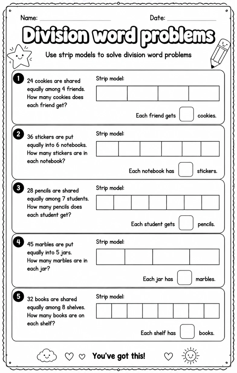 Use strip models to solve division word problems