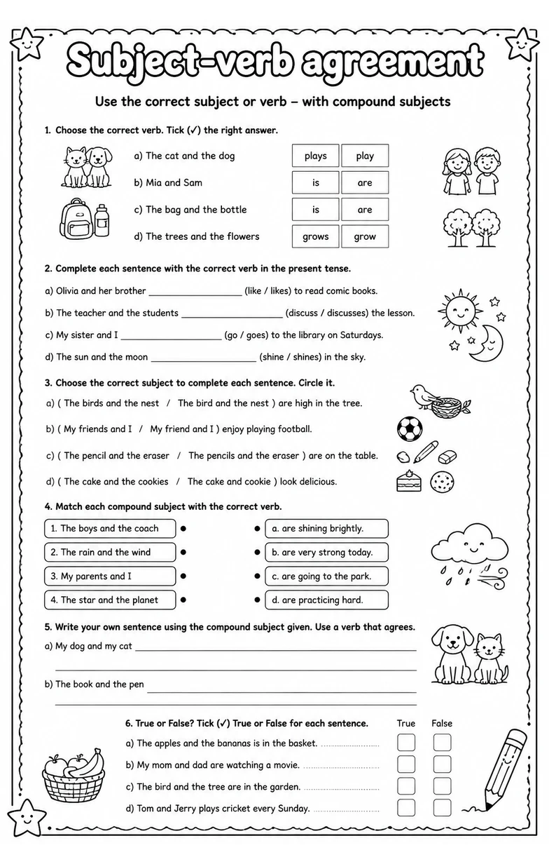 Use the correct subject or verb – with compound subjects