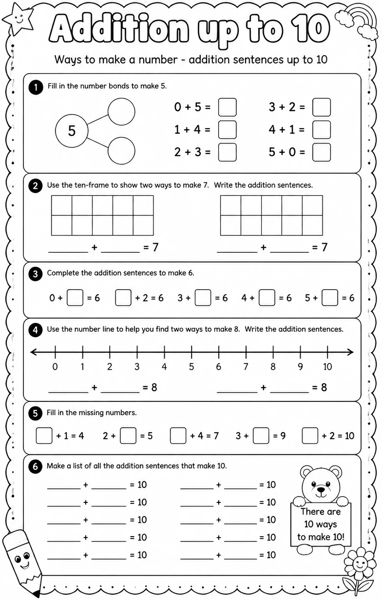 Ways to make a number - addition sentences up to 10