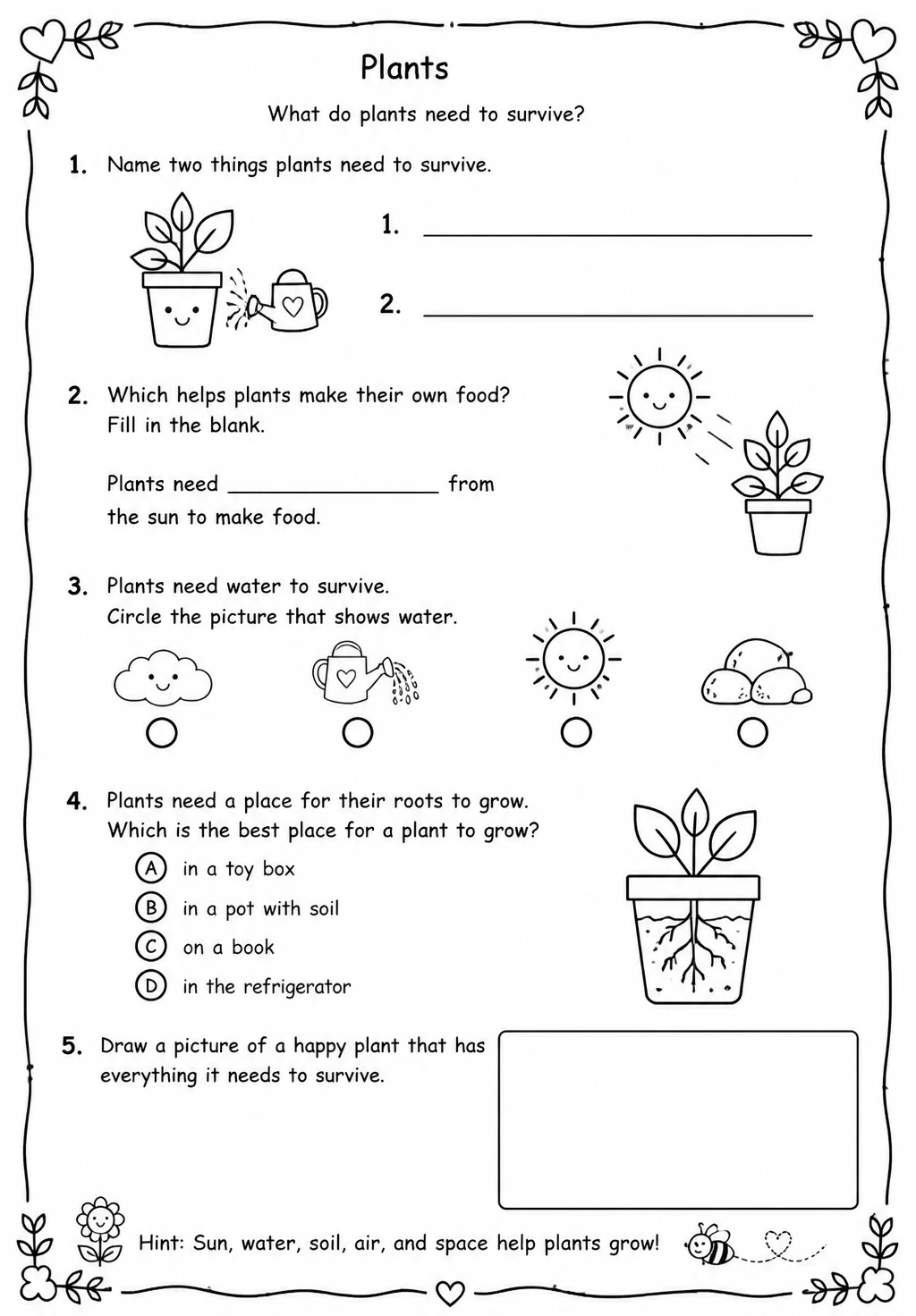 What do plants need to survive?