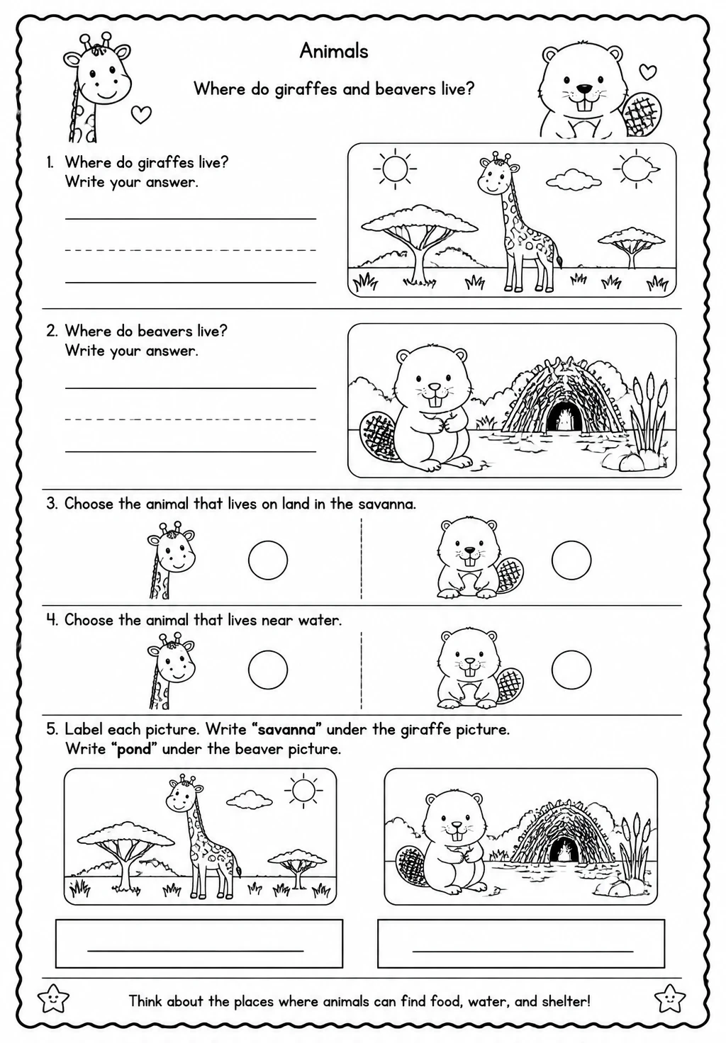 Where do giraffes and beavers live?