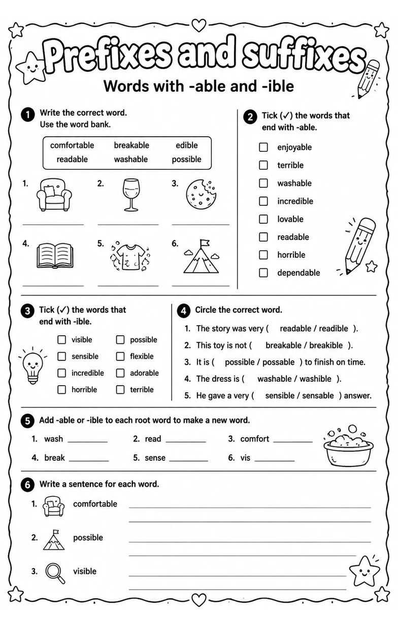 Words with -able and -ible