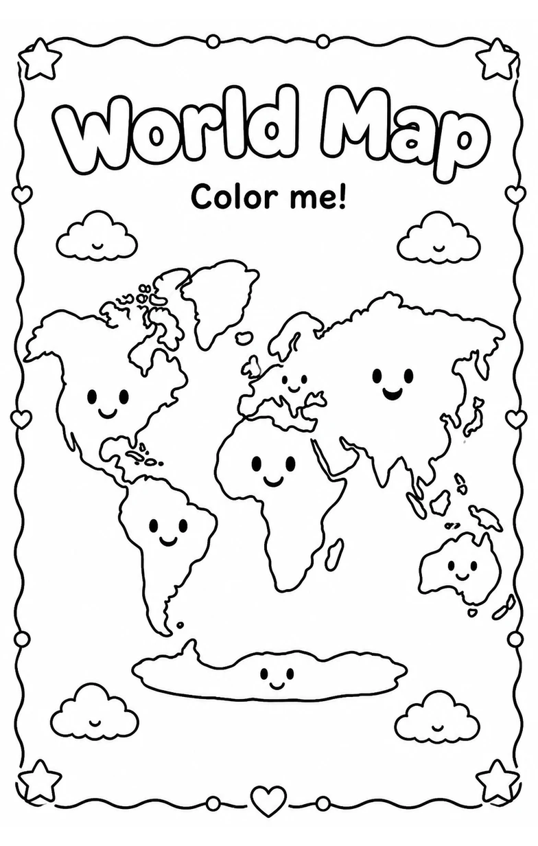 World Map Coloring Pages