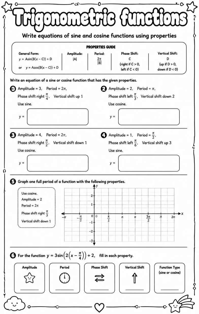 Write equations of sine and cosine functions using properties