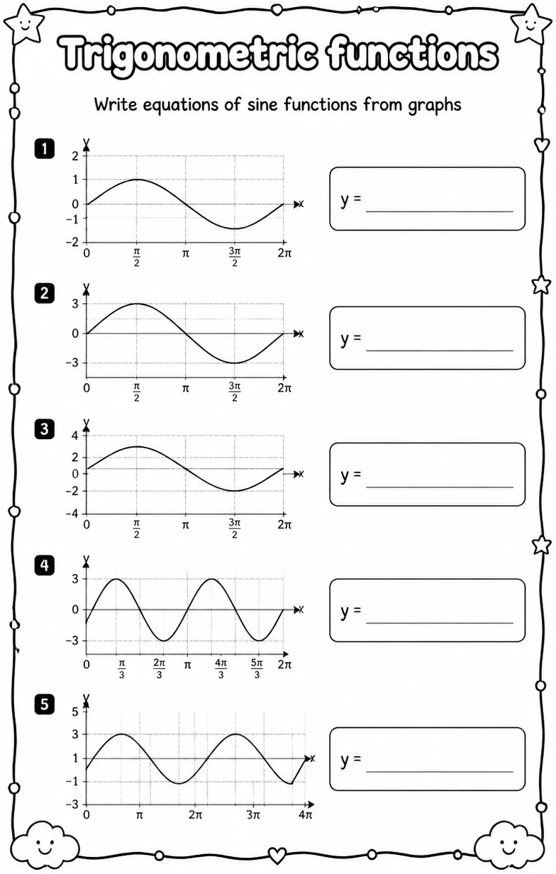 Write equations of sine functions from graphs
