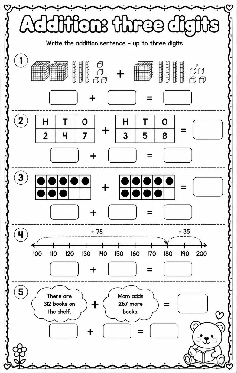 Write the addition sentence - up to three digits