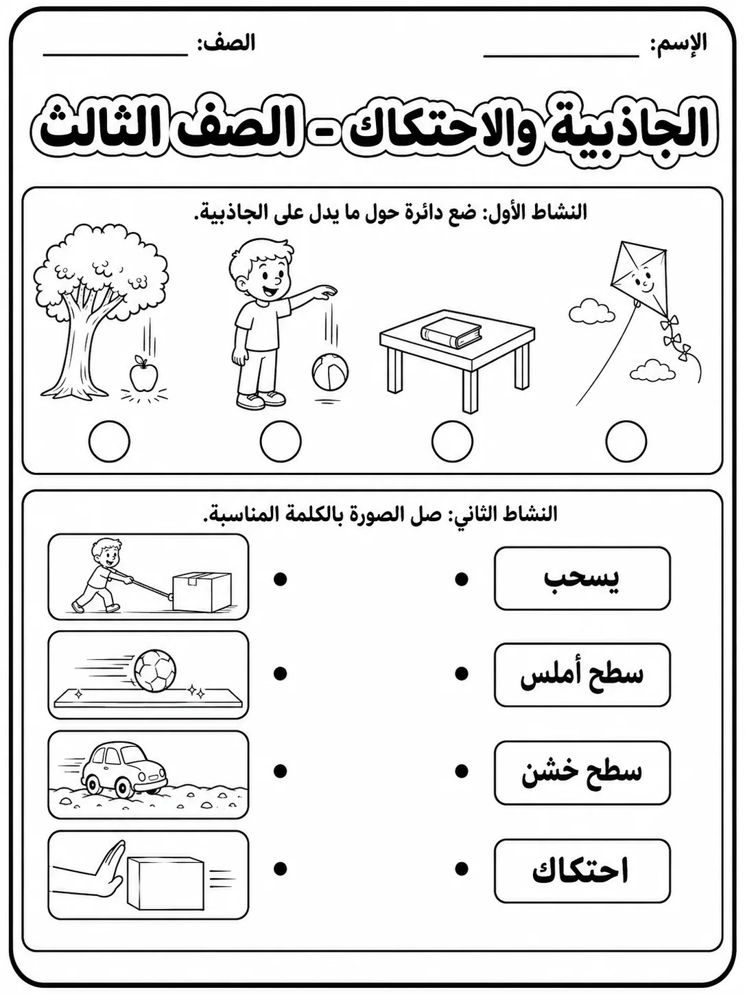 الجاذبية والاحتكاك - الصف الثالث