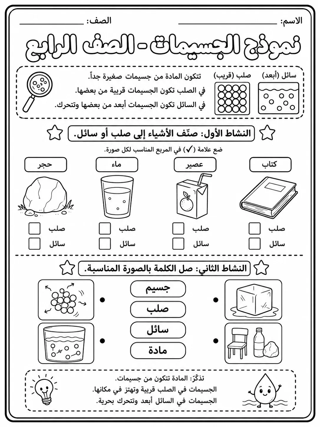 نموذج الجسيمات - الصف الرابع