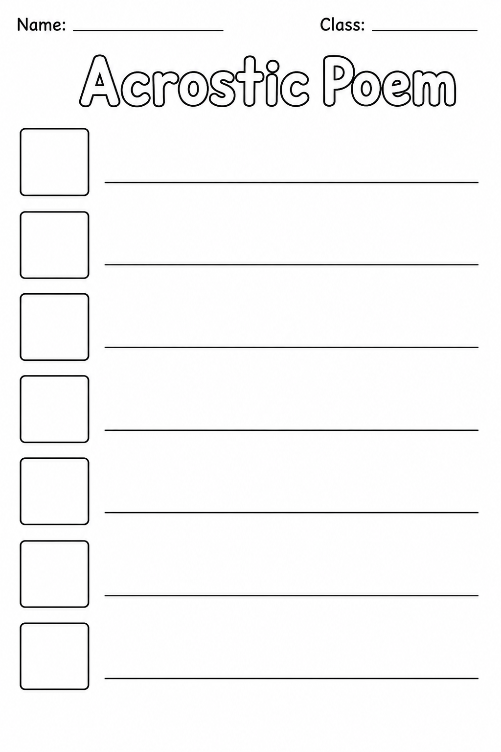 Acrostic Poem Template (printable)