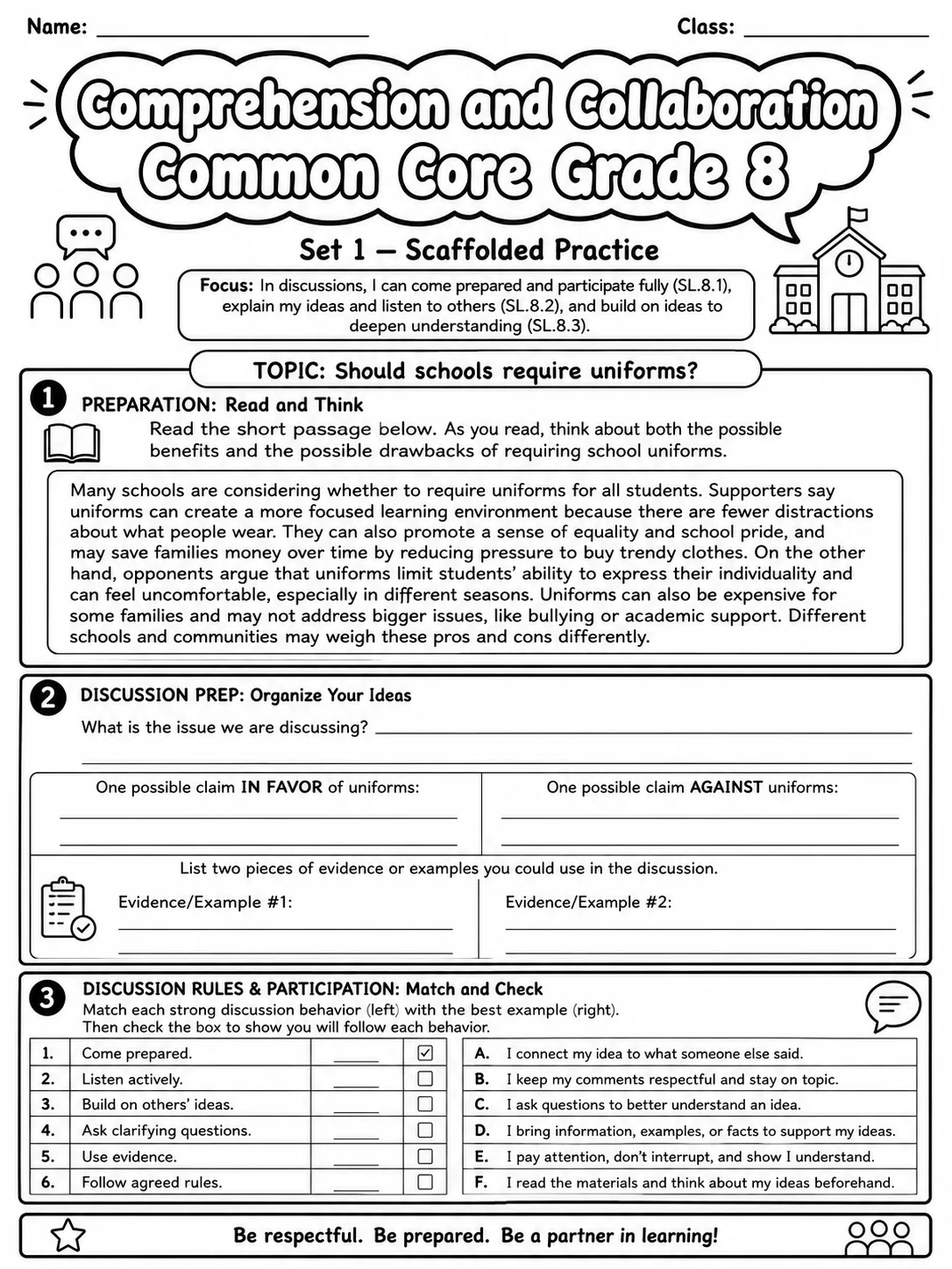 Comprehension and Collaboration Common Core Grade 8