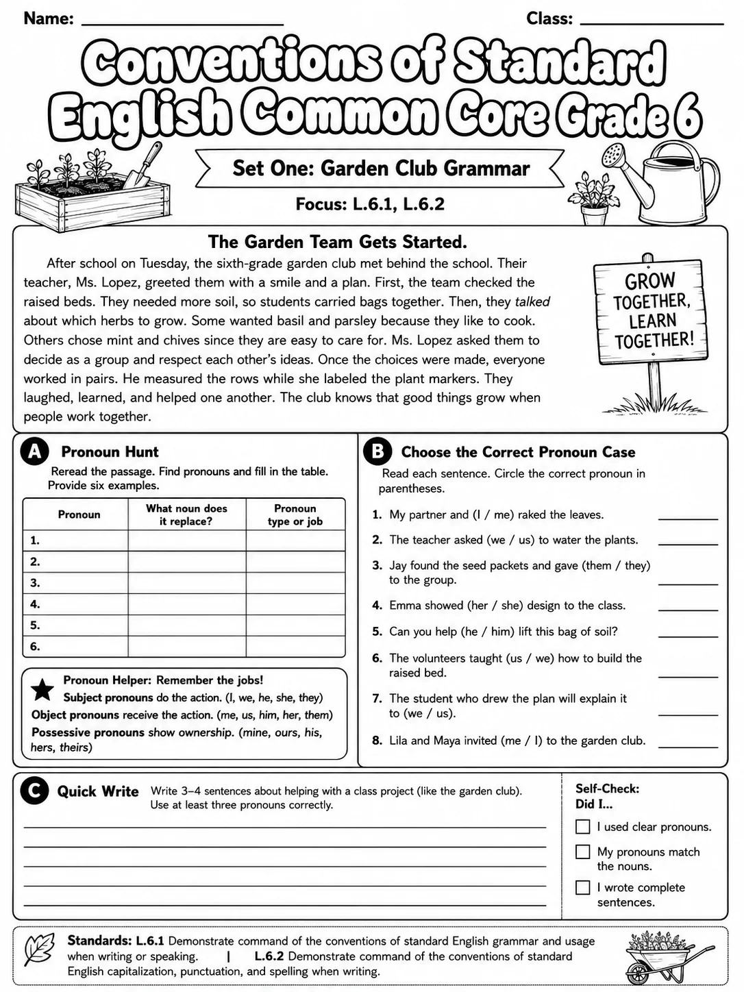 Conventions of Standard English Common Core Grade 6