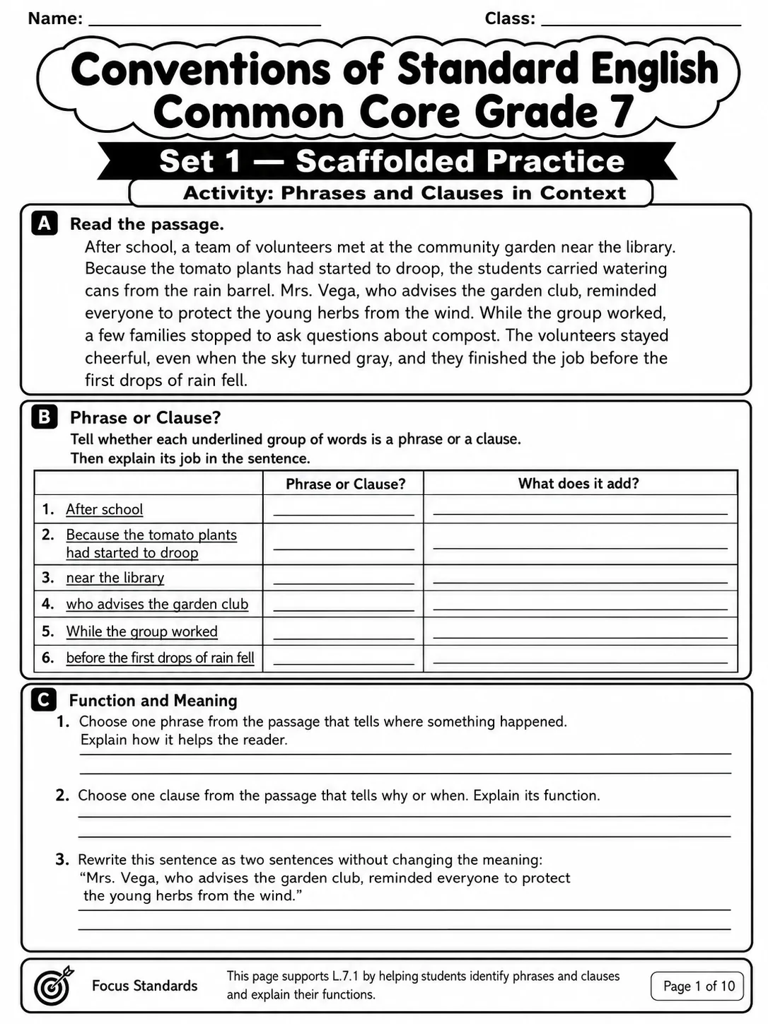 Conventions of Standard English Common Core Grade 7