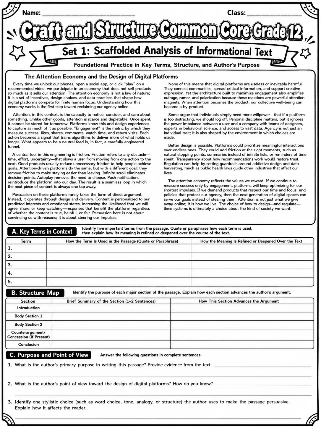 Craft and Structure Common Core Grade 12