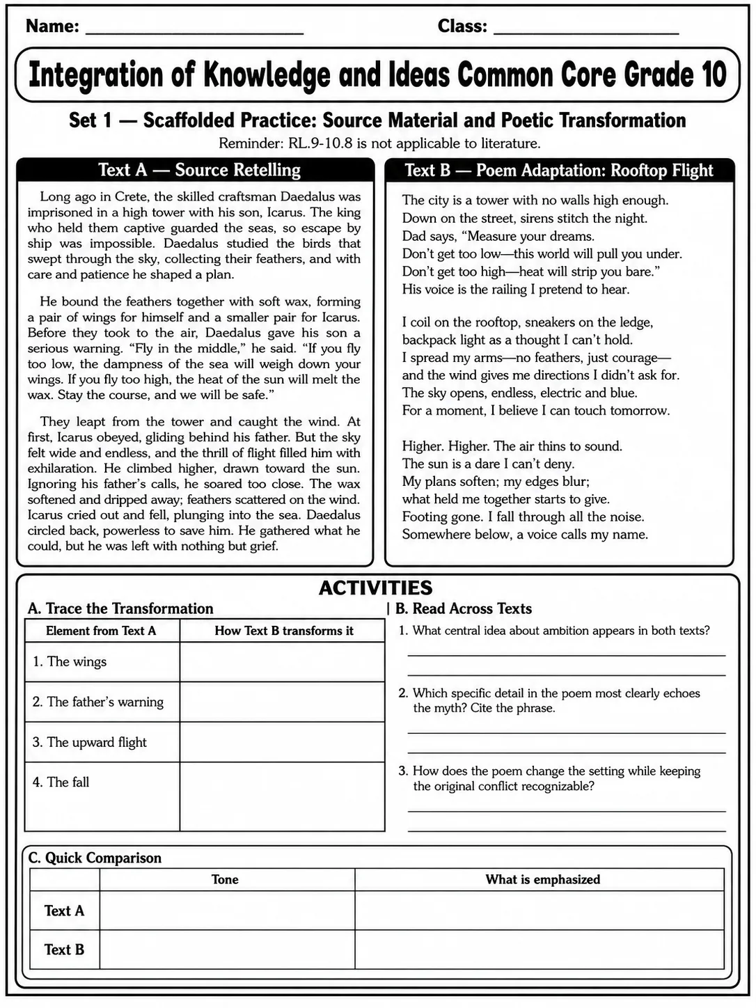 Integration of Knowledge and Ideas Common Core Grade 10