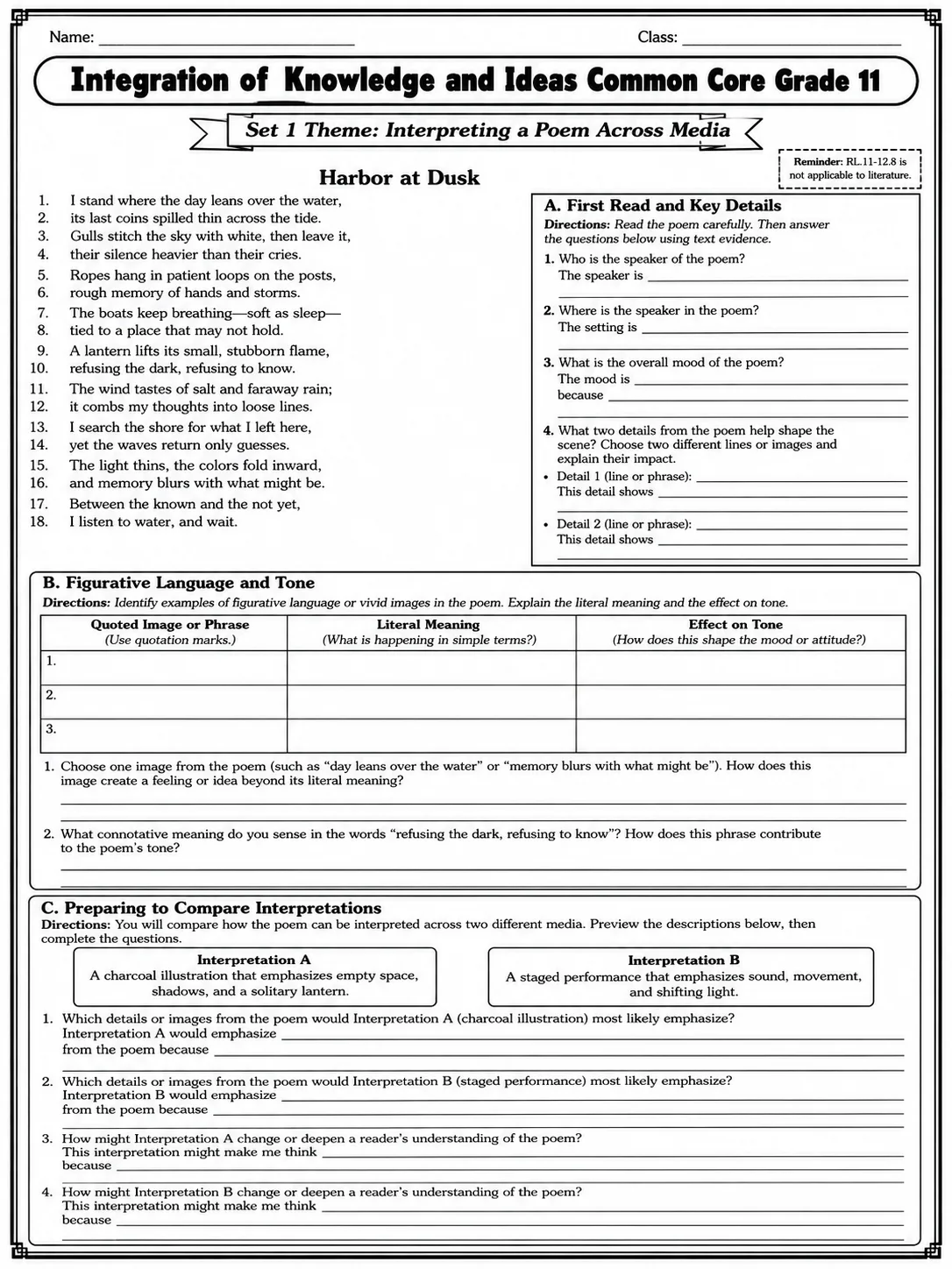 Integration of Knowledge and Ideas Common Core Grade 11