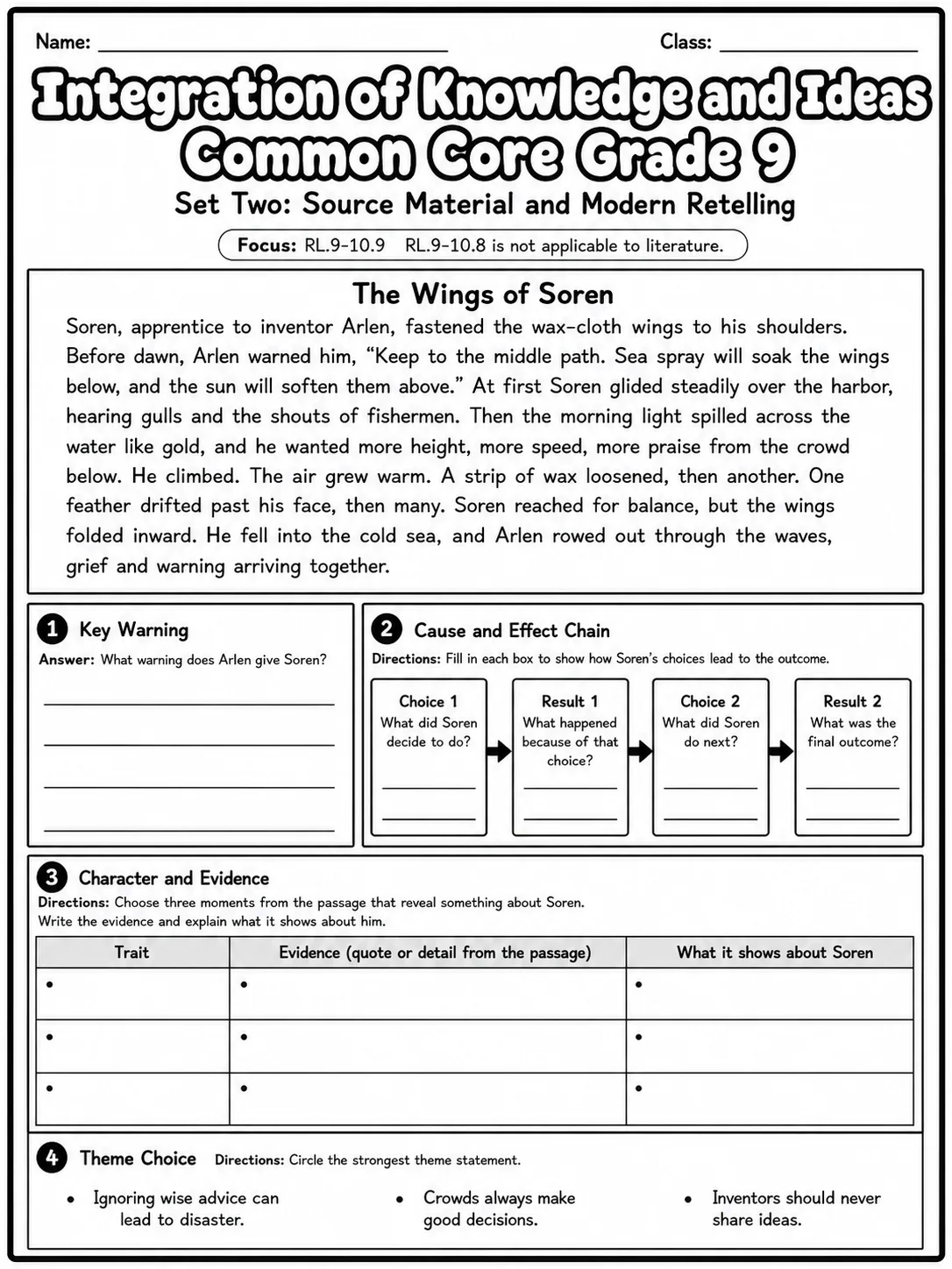 Integration of Knowledge and Ideas Common Core Grade 9