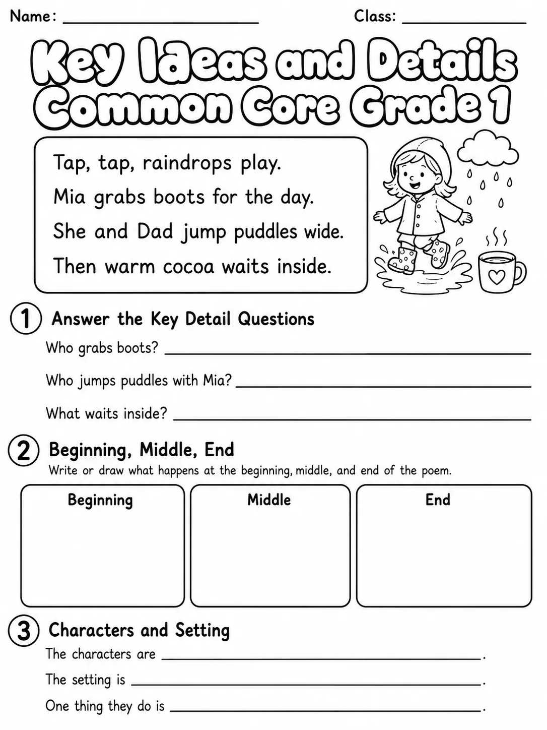 Key Ideas and Details Common Core Grade 1