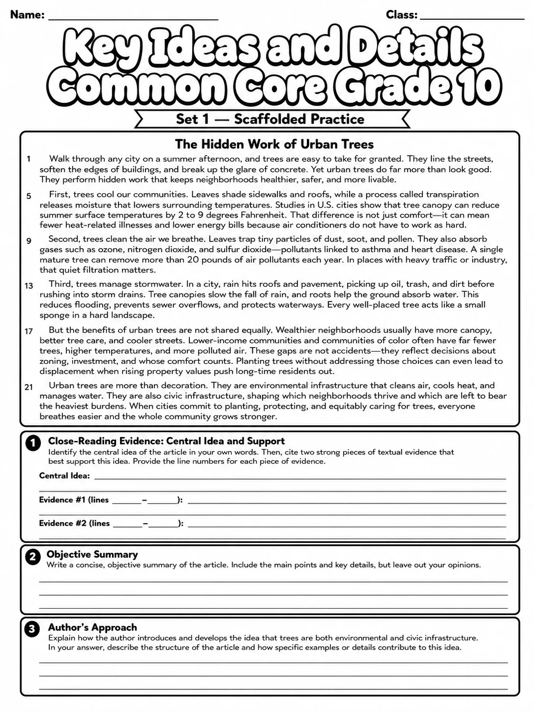 Key Ideas and Details Common Core Grade 10