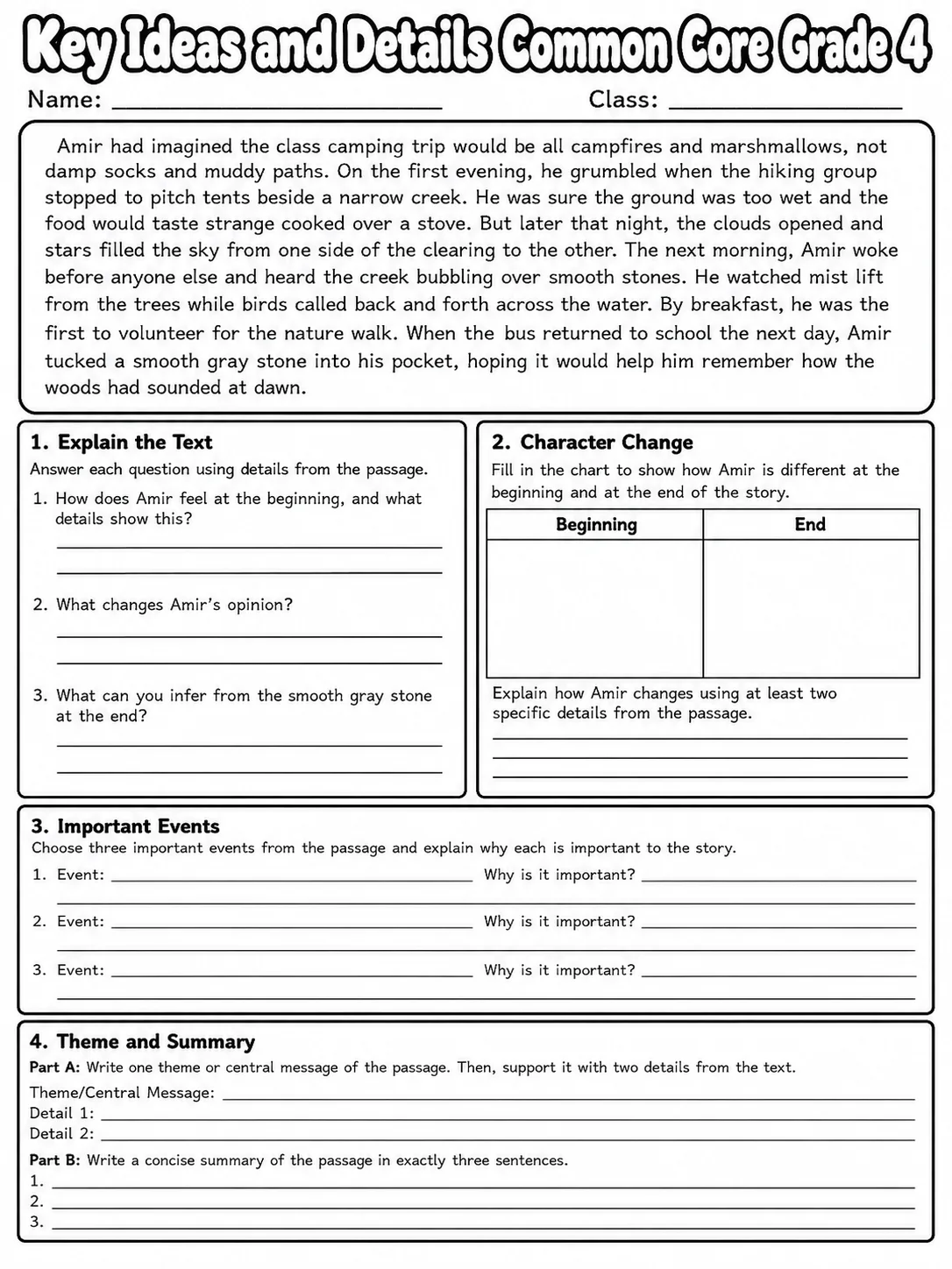 Key Ideas and Details Common Core Grade 4