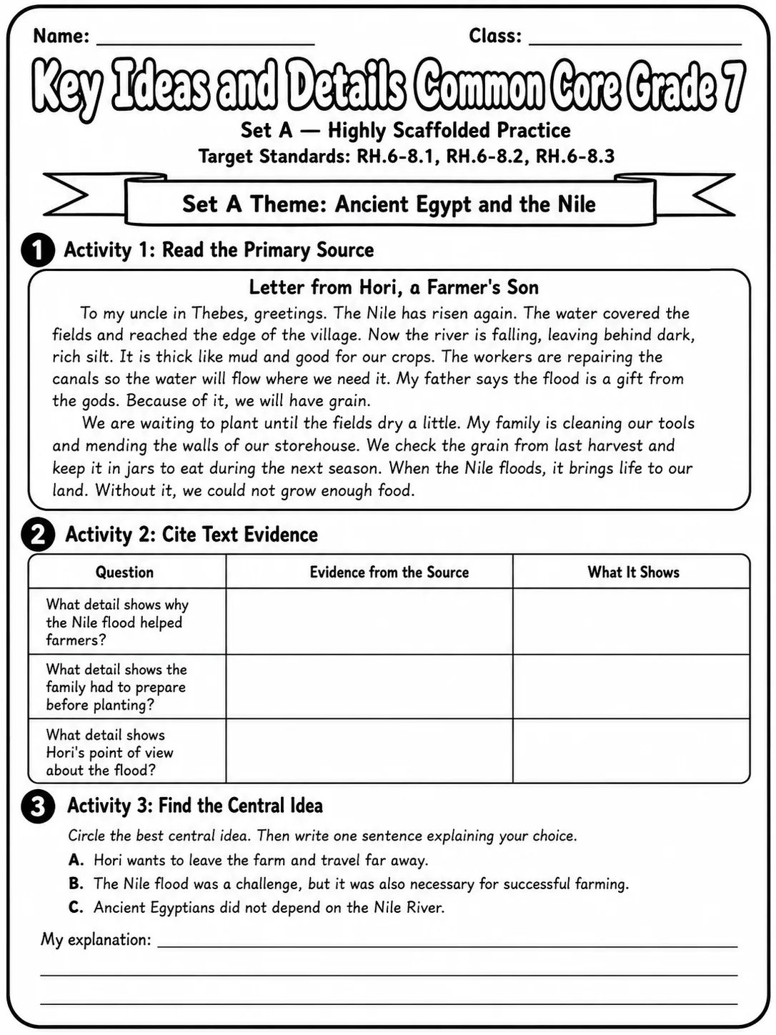 Key Ideas and Details Common Core Grade 7
