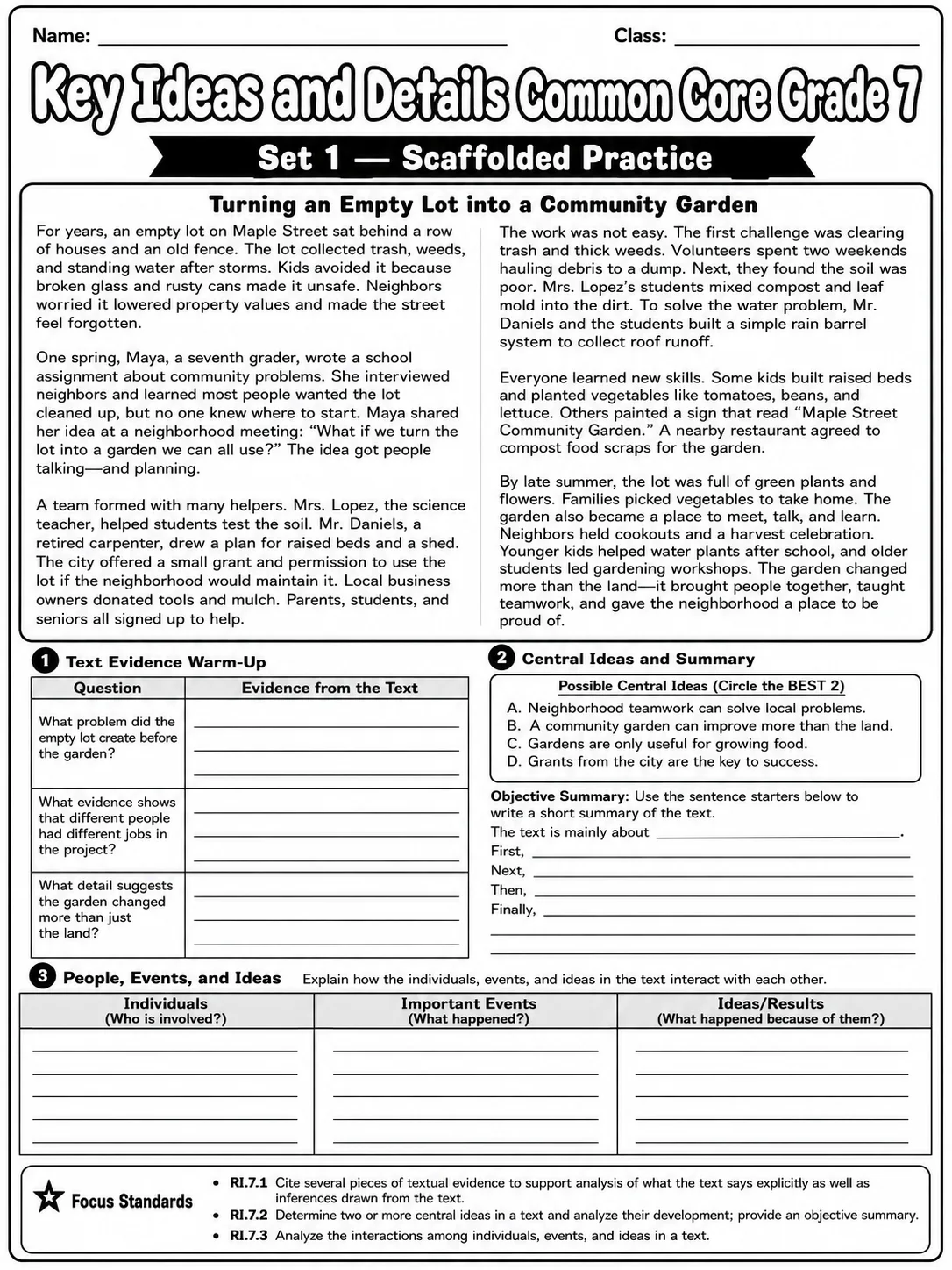 Key Ideas and Details Common Core Grade 7