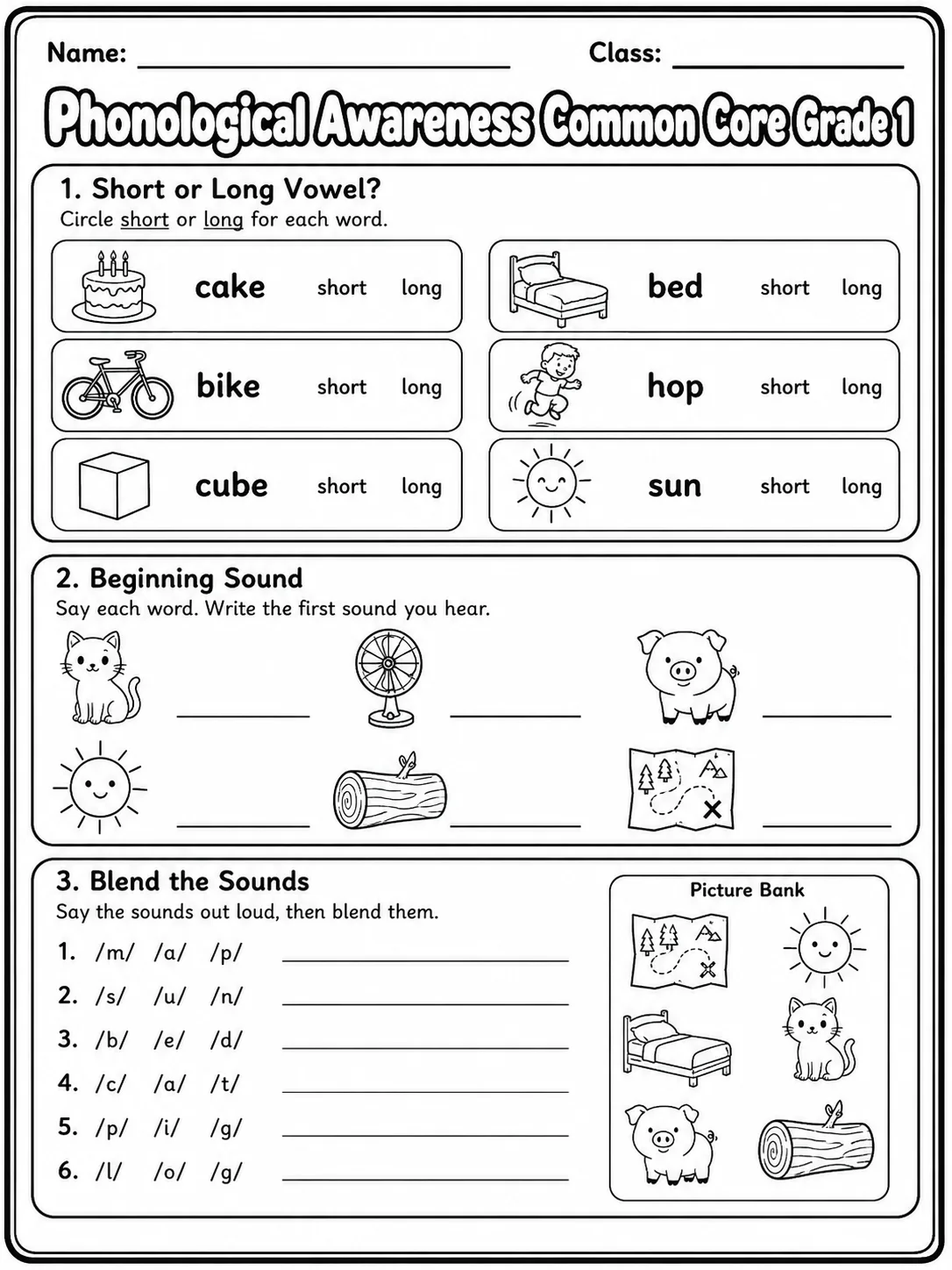 Phonological Awareness Common Core Grade 1