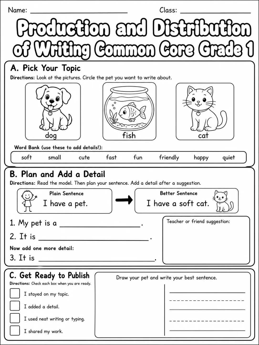 Production and Distribution of Writing Common Core Grade 1