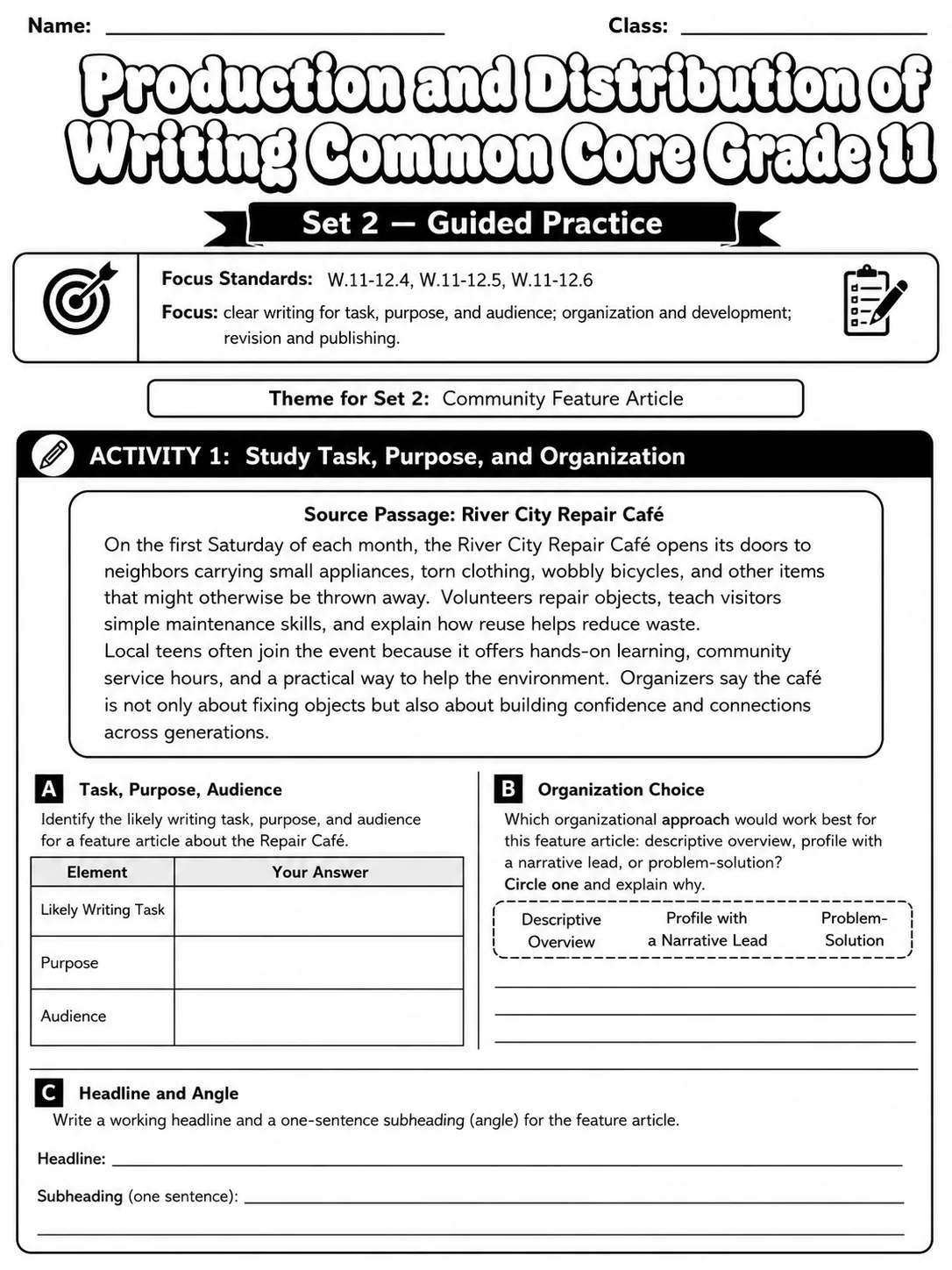 Production and Distribution of Writing Common Core Grade 11