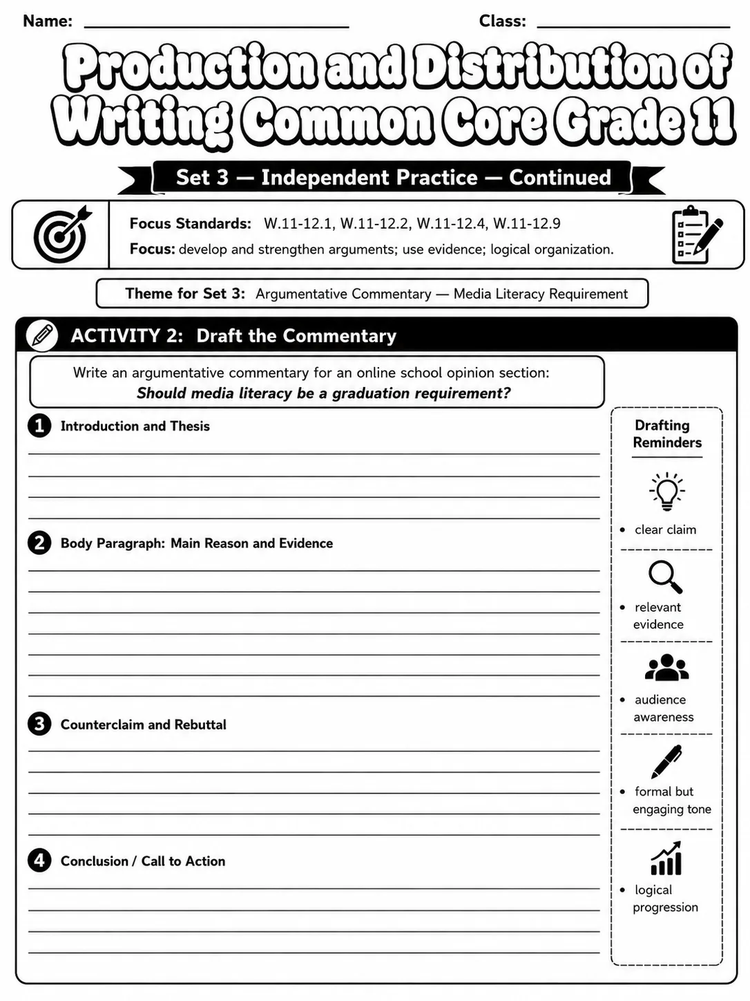 Production and Distribution of Writing Common Core Grade 11