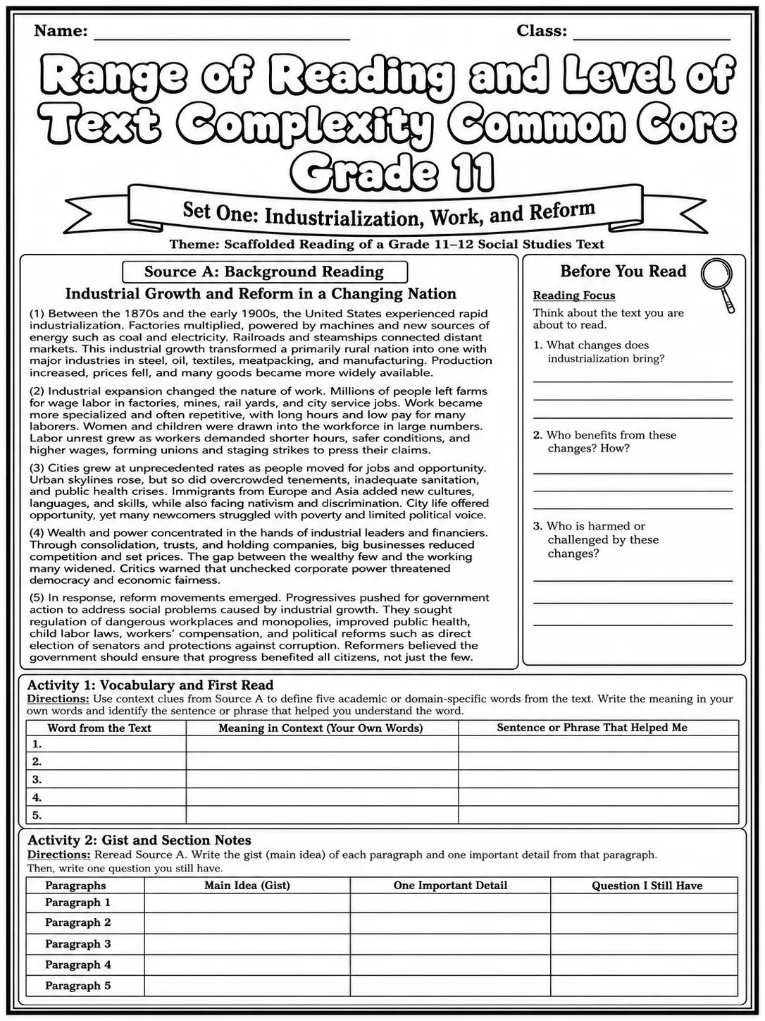Range of Reading and Level of Text Complexity Common Core Grade 11