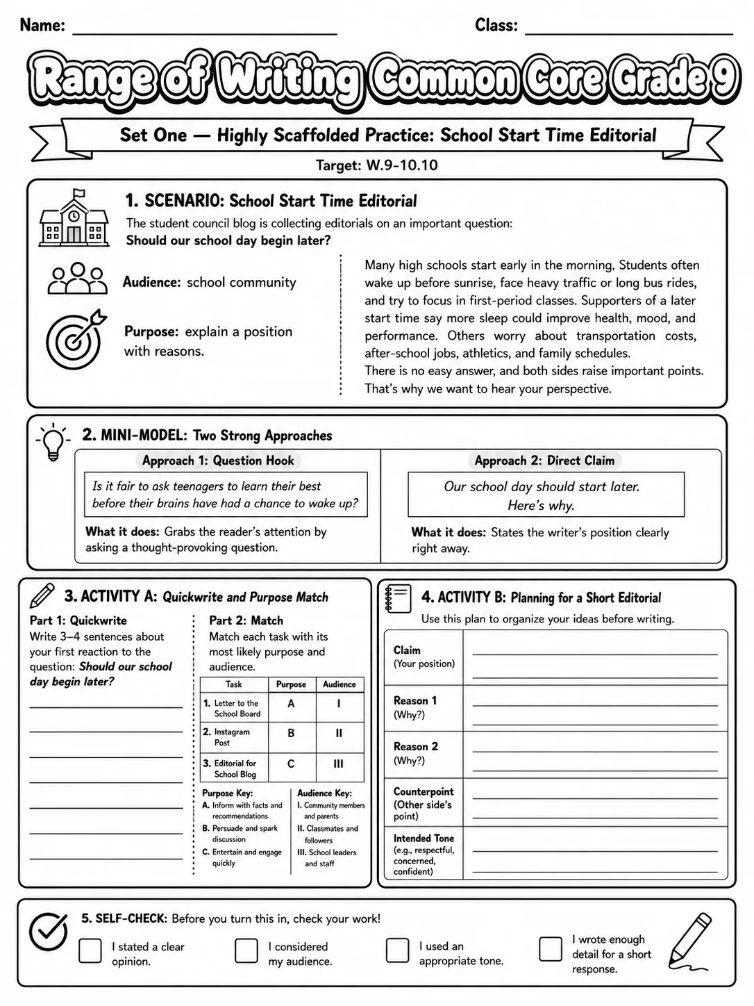Range of Writing Common Core Grade 9