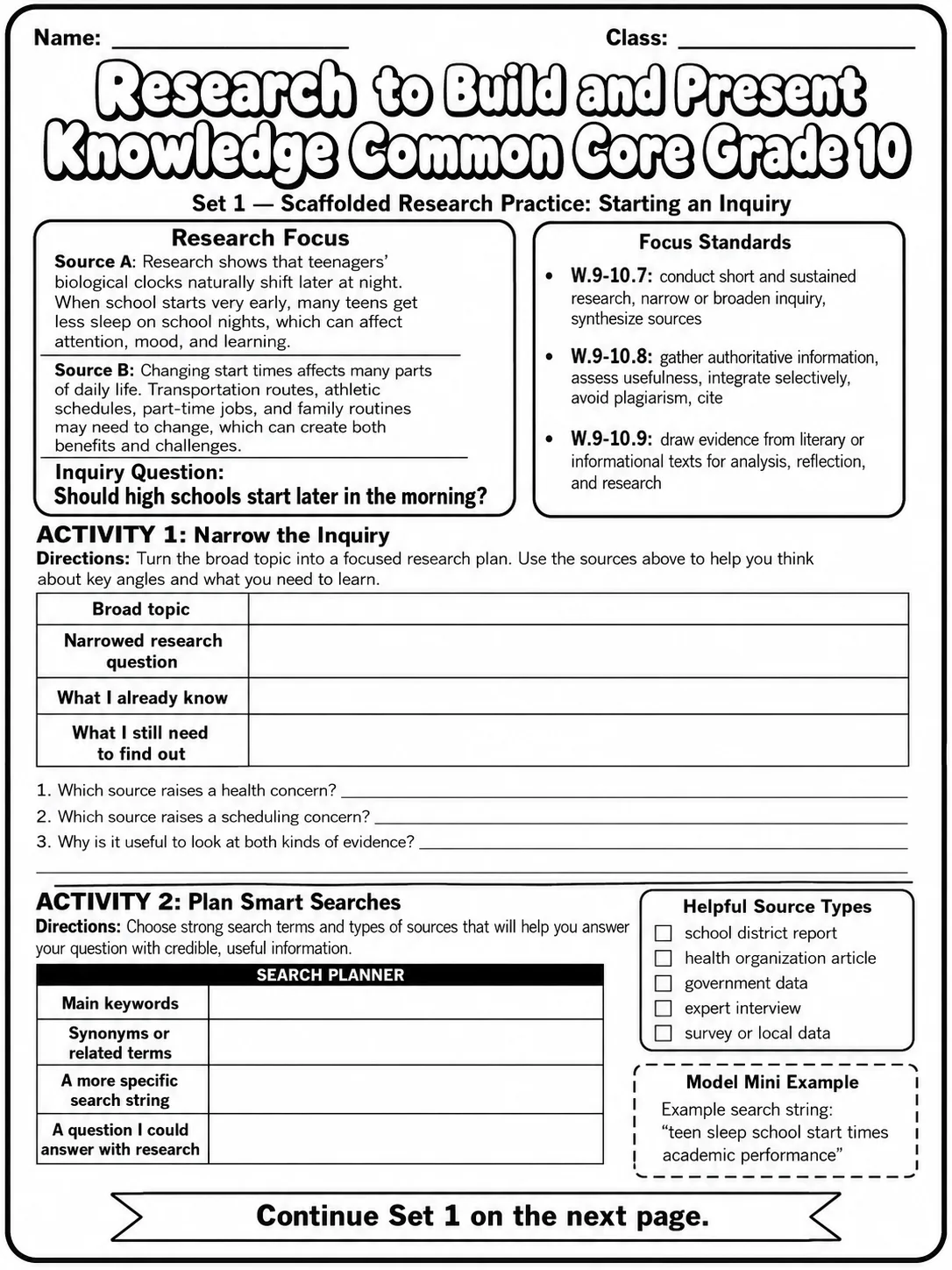 Research to Build and Present Knowledge Common Core Grade 10