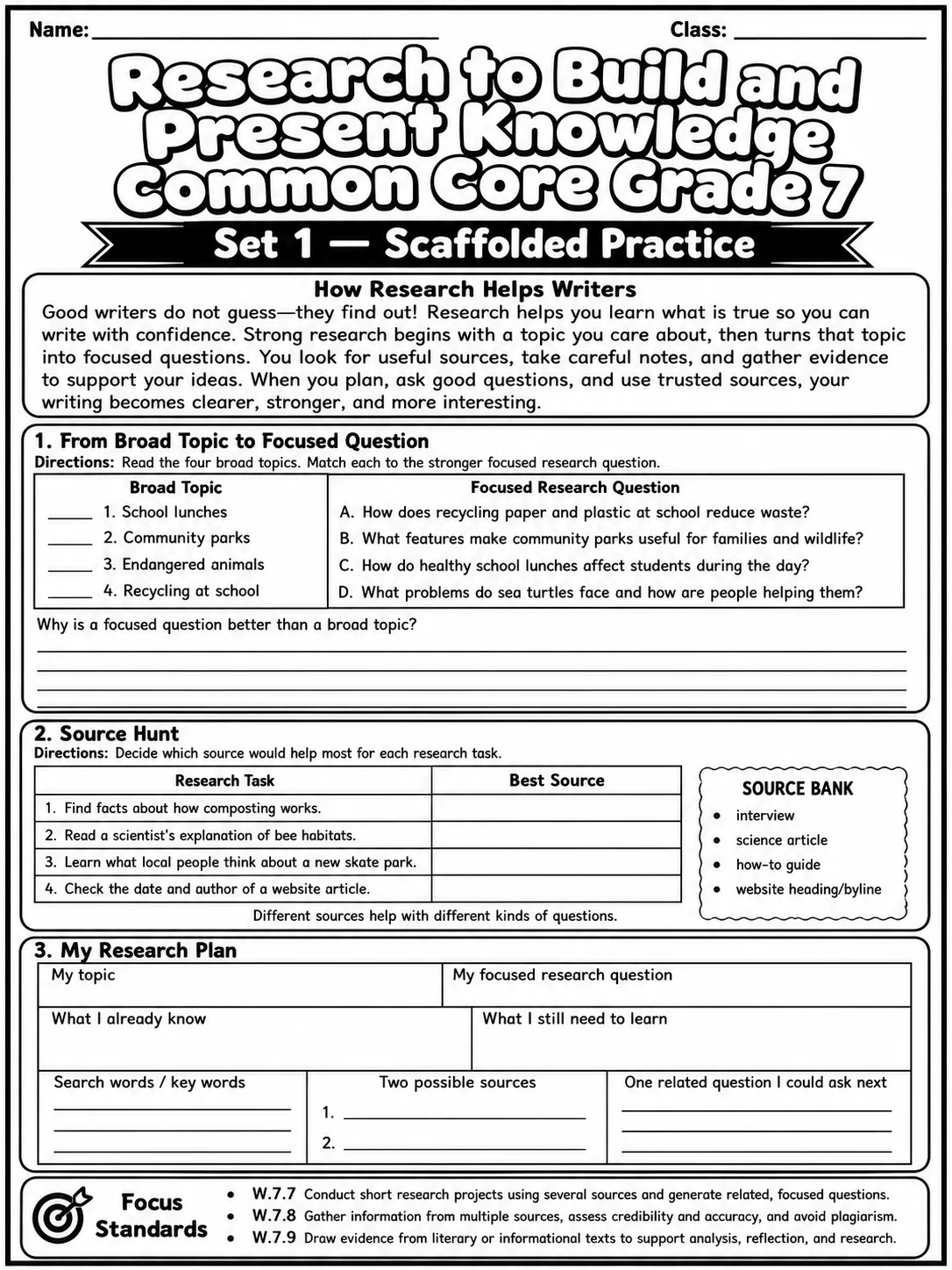 Research to Build and Present Knowledge Common Core Grade 7