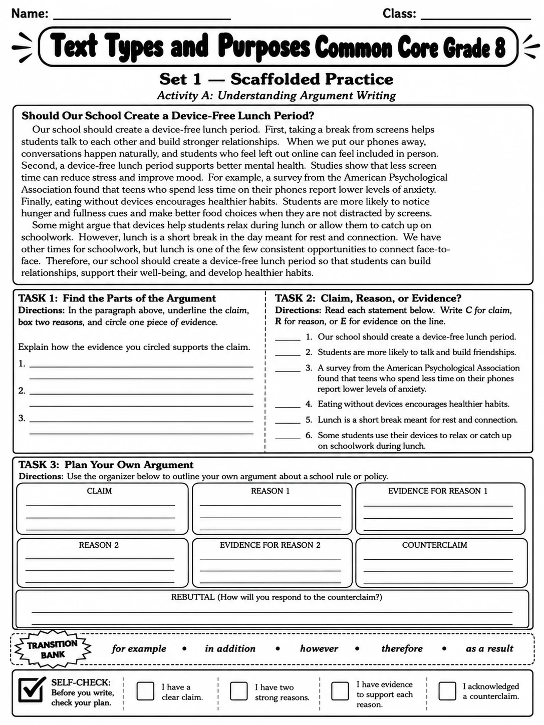 Text Types and Purposes Common Core Grade 8