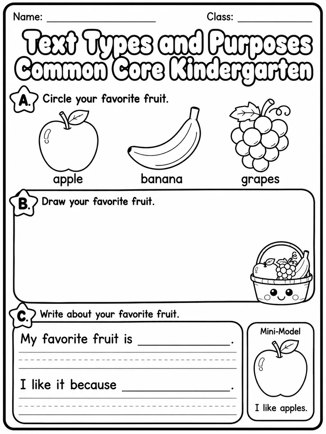 Text Types and Purposes Common Core Kindergarten