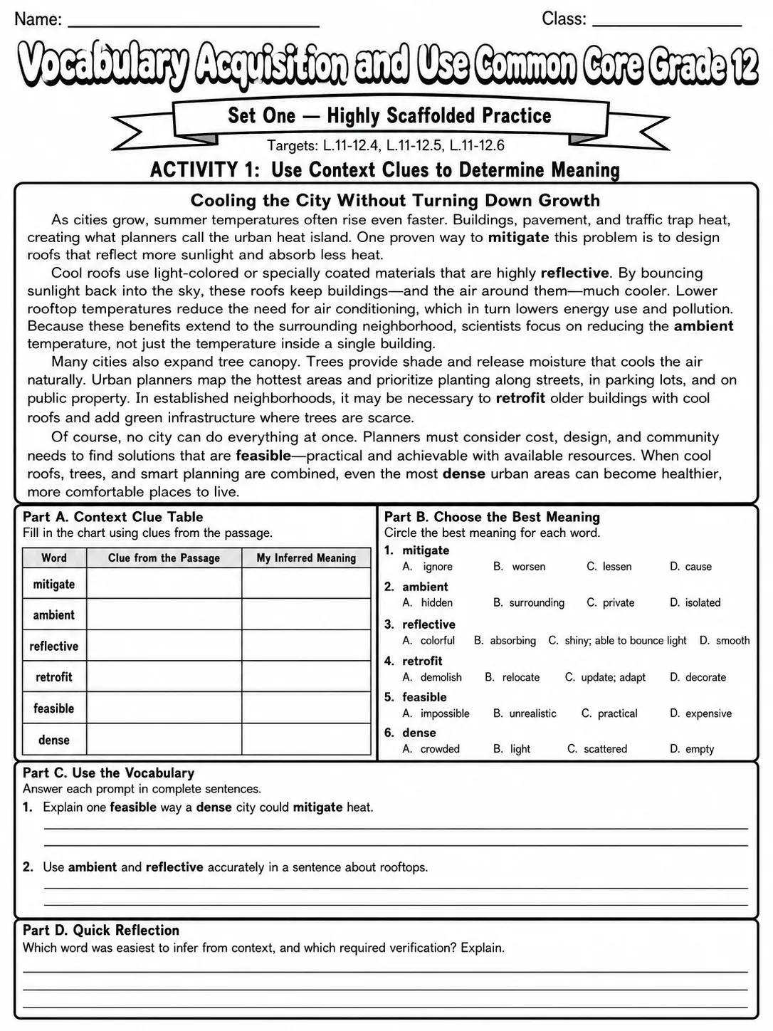 Vocabulary Acquisition and Use Common Core Grade 12